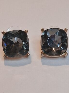 Cushion-Cut Black Crystal Stud Earrings - Unbranded